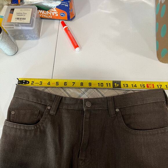 KENNETH COLE Mens Flat Front CASUAL PANTS Jean Cut 34x29 (28”) Brown Jeans - Picture 6 of 7